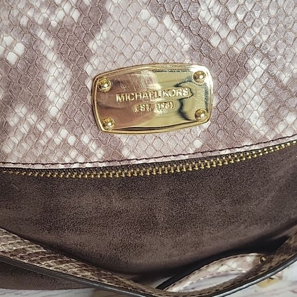 MICHAEL Michael Kors Brown Suede and Python Embossed Leather Shoulder/Crossbody - Picture 2 of 10
